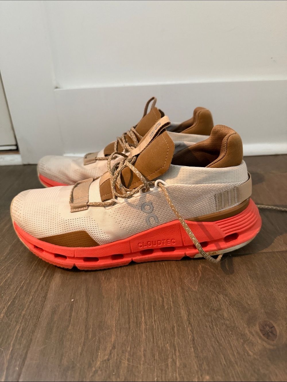 On Women’s Sneakers in Cream and Coral